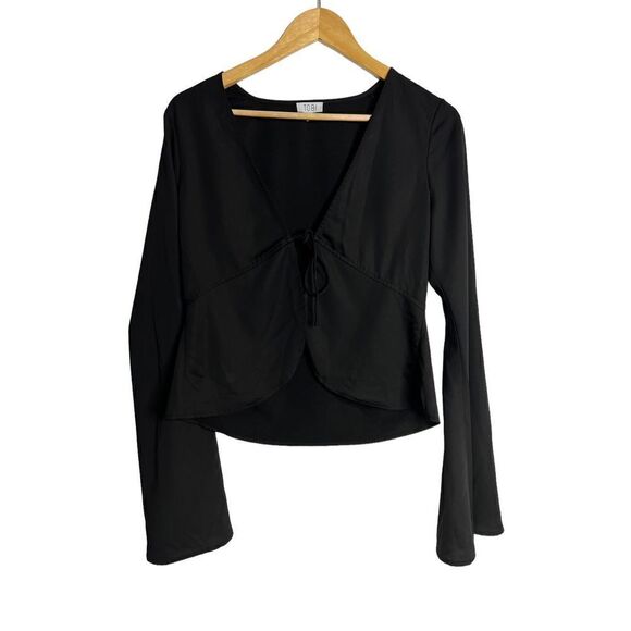 Tobi Tops Paradise tie front Bell Sleeve Blouse Black sz SP - Picture 7 of 9
